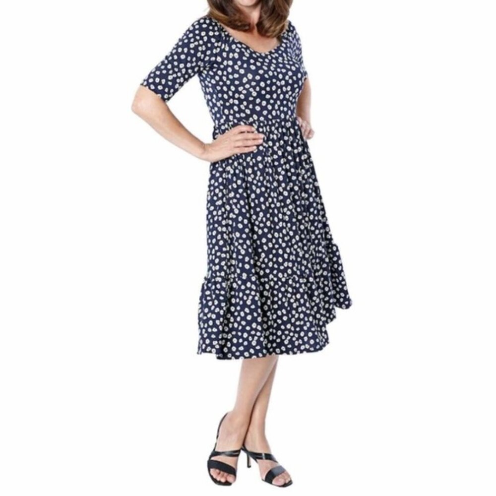 New Marallis Floral Daisy Stretch Midi Babydoll Dress Size Medium bin 4A
